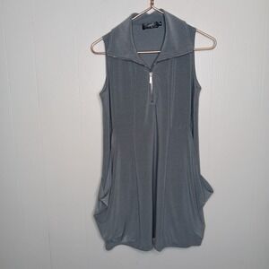 Sympli Double Take Tunic Top Womens Size 10 Silver Melange Pockets Sleeveless
